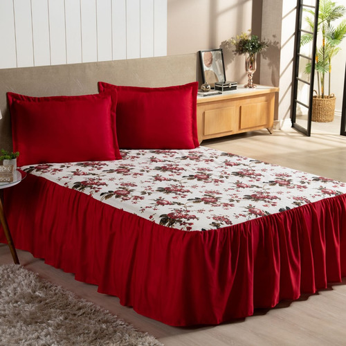 Colcha Bella Cama Casal Com Babado 3 Peças Estampado Cores