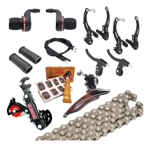 Kit Frenos V Brake + Cambios + Desviadores + Cadena Bici Mtb