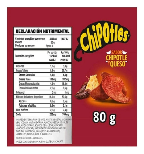 17 Pzas Frituras Chipotles Barcel Chipotle Y Queso 80 G