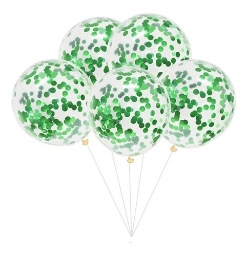 10 Globos Transparentes Con Confeti Verde