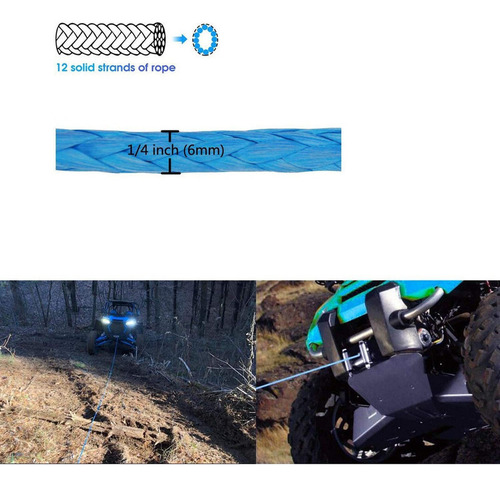 Cuerda Cable Línea Cabrestante 6mm 15m 7700lbs Para Atv Utv