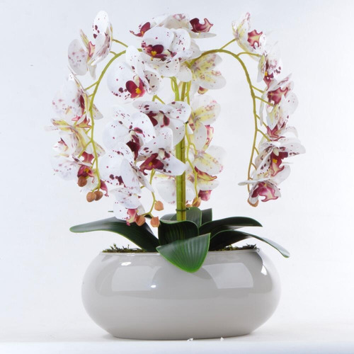 Arranjo De Orquídeas Brancas E Vinho De Silicone Em Vaso Nud | Parcelamento  sem juros