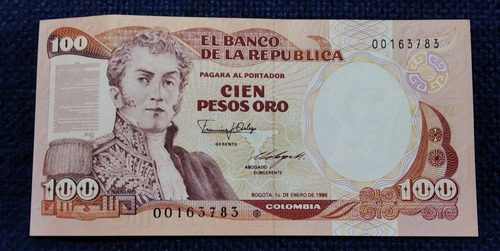 Billete De 100 Pesos Reposición Año 1986 Estado 9.5
