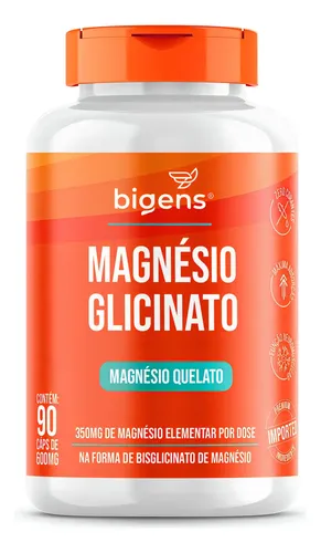 Magnésio Glicinato Quelato 350mg Elementar, 90cps Bigens Sabor Ne...