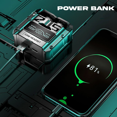 Audifonos Celular Gamer Led Powerbank Inalámbricos Bluetooth Color Plateado