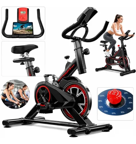 Bicicleta Spinning Profissional Ergométrica Fitness Indoor Preto Vermelha 0