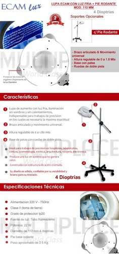 Imagen 8 de 8 de Lupa Con Luz Fria Ecam Lux Lampara Con Lupa + Soporte Y Gtia