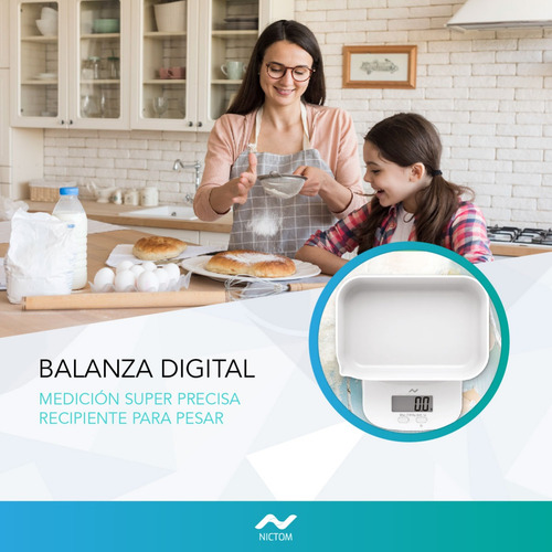 Imagen 2 de 5 de Balanza De Cocina + Recipiente Nictom Bc01 Digital Alta Prec