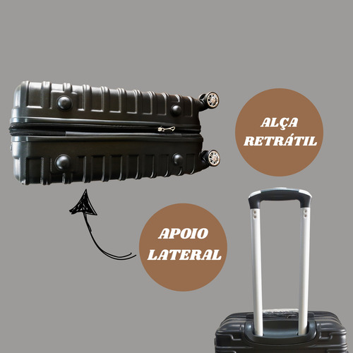 Mala De Viagem 23kg+kit Frasqueira Com Abs Rodinhas 360