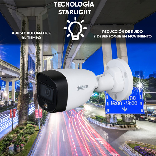 Dahua Cámara Full Color HFW1239C(-A)-LED Resolución de 2Mp Protección Ip67 Ideal para Exterior Lente 3.6mm opcional 2.8mm Ir Inteligente 20mts Micrófono Para Cctv Color Blanco