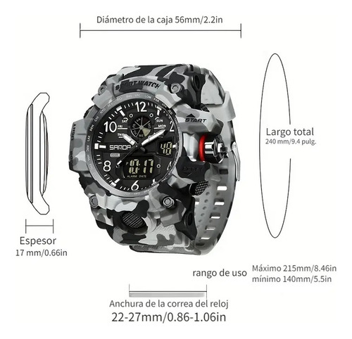 Reloj Digital Led De Camuflaje Sanda 3358 Deportivo Hombre Gris