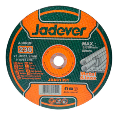 Disco Corte Abrasivo Metal Jadever Jdac1391