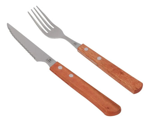 Jogo De Talheres Para Churrasco Inox C/ Cabo De Madeira 8pçs