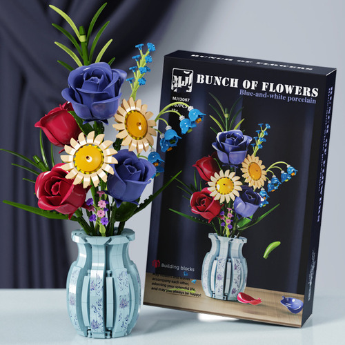 Juego De Bloques De Construcción Con Florero Y Rosas Y Giras
