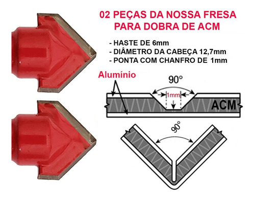 Kit 4 Fresas P/ Dobra Acm 90 Graus Chanfro P/ Tupia + Pinça