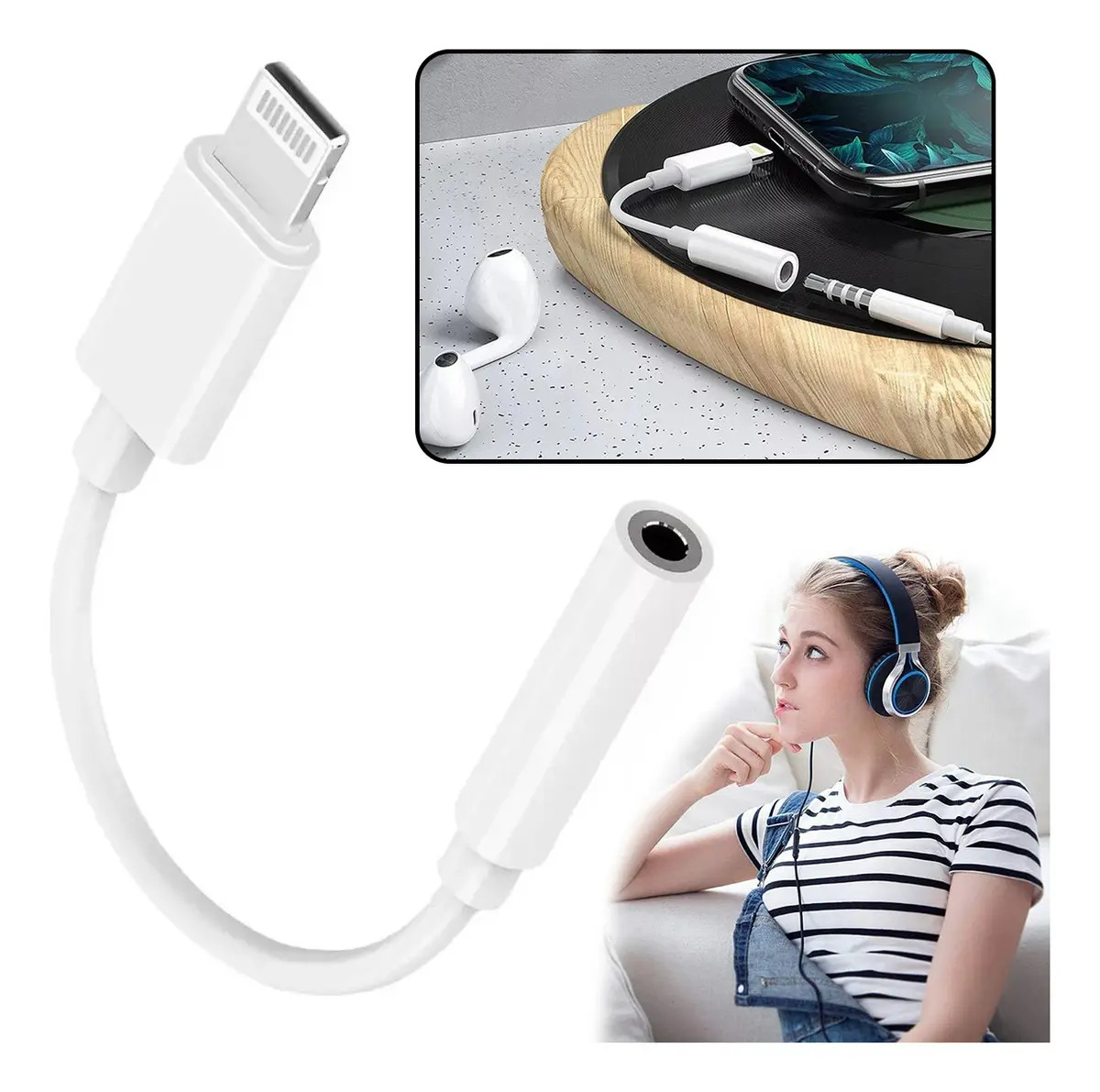 MOKATOMO-Adaptador Audifonos Jack 3.5mm Cable Para iPhone Para iPad Adaptador Auxiliar Para iPhone Accesorios Adaptador Audifonos iPhone Para Laptop Auxiliar Para iPhone Auriculare