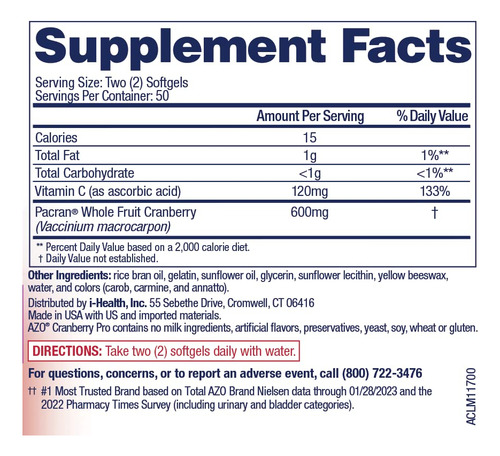 Suplemento Azo Cranberry Pro Para Trato Urinário 600 Mg Pacr