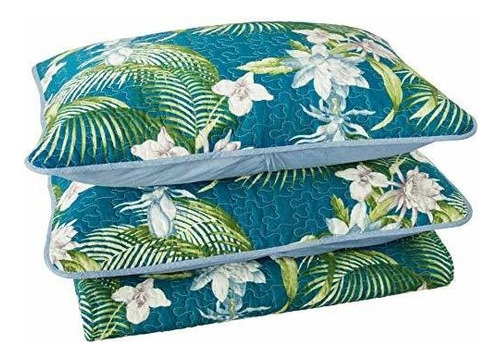 Tommy Bahama Breeze Sur Quilt Set, Full / Queen, Azul Marin