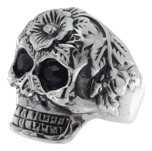 Anillo De Calavera Flor Con Cubic Acero Quirúrgico Hombre