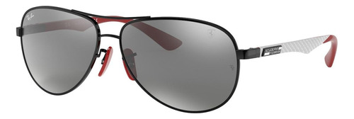 Óculos de sol Ray-Ban Carbon Fibre Scuderia Ferrari Collection Standard armação de fibra de carbono cor polished black, lente grey espelhada, haste black/red de fibra de carbono - RB8313M