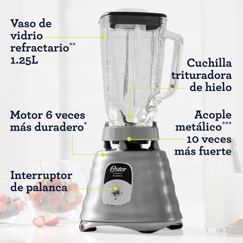 Licuadora Clásica Cromada 2 Velocidades Vaso De Vidrio 1 5 L