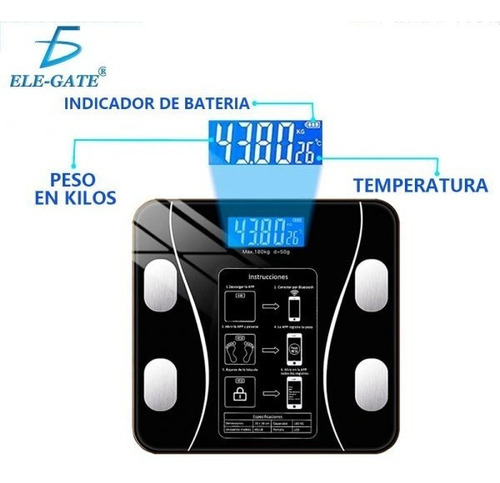 Bascula Recargable Digital Int Bluetooth Grasa Peso Corporal Color Negro