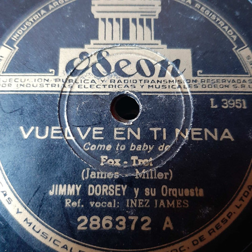 Pasta Jimmy Dorsey Su Orquesta Inez James Odeon C186