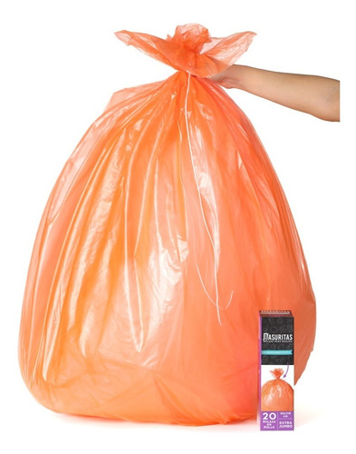 Bolsas De Basura Extra Jumbo Basuritas, 93x119cm (20 Bolsas) Color Naranja