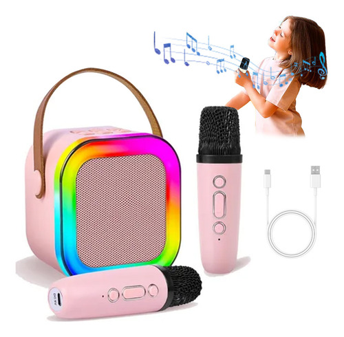 Anpro Karaoke para niños con 2 Wireless Micrófonos 5.3 Bluetooth Version Apto para Niños y Niñas de 3 A 12 años Anpro-klok-01 Rosa