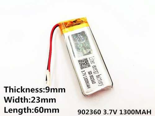 Bateria 3,7v 1300 Mah 9mm X 60mm X 23mm Com 2 Fios