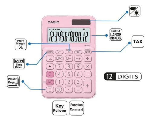 Calculadora De Escritorio Casio My Style Ms-20uc 12 Dígitos Rosa