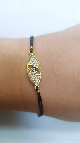 Pulsera  Baño Oro Cristal Austríaco. Ojo Turco Hilo Negro