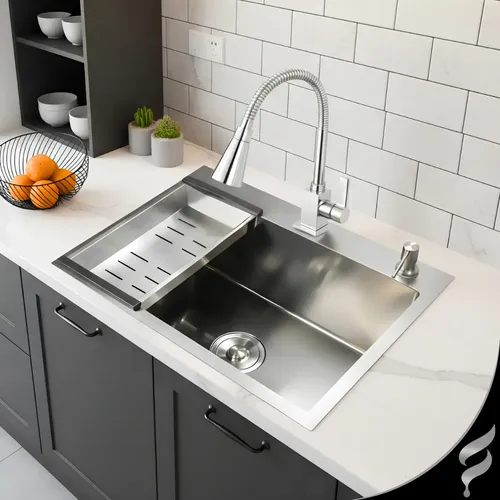 Kit Cuba Gourmet Inox 304 Para Pia De Cozinha 60x45 Embutir Ou Sobrepor Escovada Completa Com Acessórios E Torneira... Cuba Inox 304 Escovada E Torneira Metal Cromada