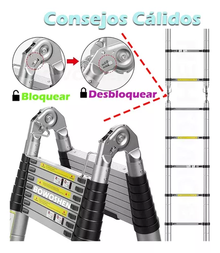 Escaleras plegables de múltiples posiciones, escalera de 17 pies, extensión  portátil, marco A, escalera de 4 escaleras, Escaleras de aluminio para