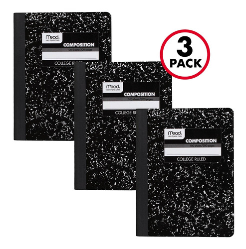 Pack De 3 Cuaderno Universitario Mead, Color Negro