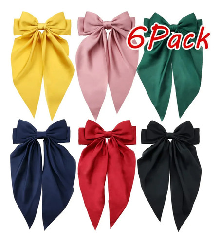 Para Laços De Cabelo Grandes De Cetim, Pacote Com 6 Laços