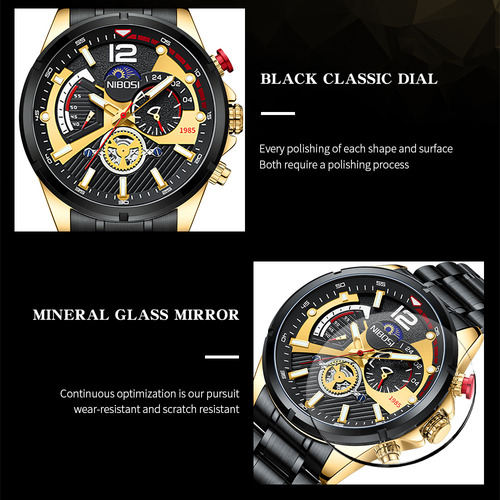 Reloj De Cuarzo Cronógrafo Luminoso De Lujo Nibosi Color Del Fondo Azul