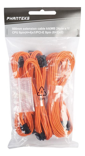 Kit Cables Extensor Fuente Pc Phanteks Cpu Pciex Atx 50cm Color Naranja