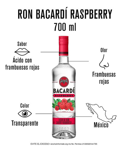 3pack Bacardí Ron Mango Chile, Limón Verde, Raspberry 700ml