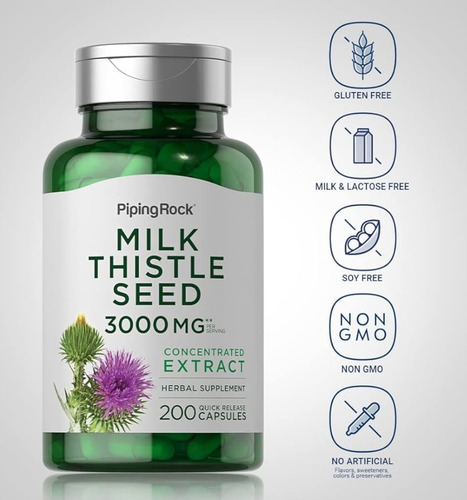 Piping Rock Milk Thistle Cardo Mariano 3000 Mg X 200 Caps Sin Sabor