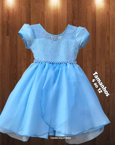 Vestido Azul Luxo Princesa Cinderela Frozen Alice 1 A 3