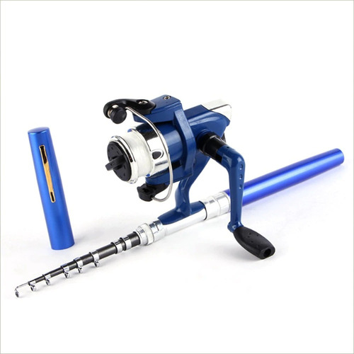 Imagem 1 de 5 de Mini Vara Caneta De Pesca Com Molinete + Linha Top Azul