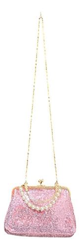 Bolso De Chaquiras Rosa Bordado Dorado Dorado