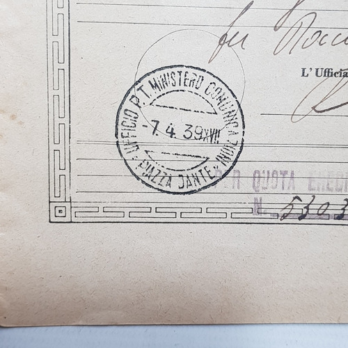 Antigua Libreta De Ahorro Italiana Extranjero 1939 Mag 62569 (Usado)