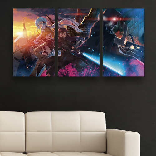 Cuadro Triptico Sword Art Online 2 Anime Manga Canvas