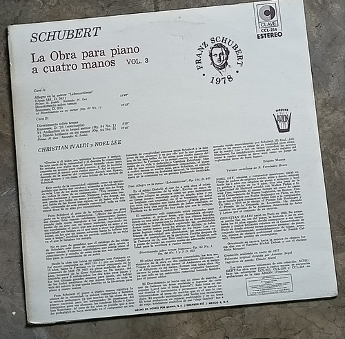 Schubert Piano A Cuatro Manos Vol. 3 Disco Vinilo (Usado)