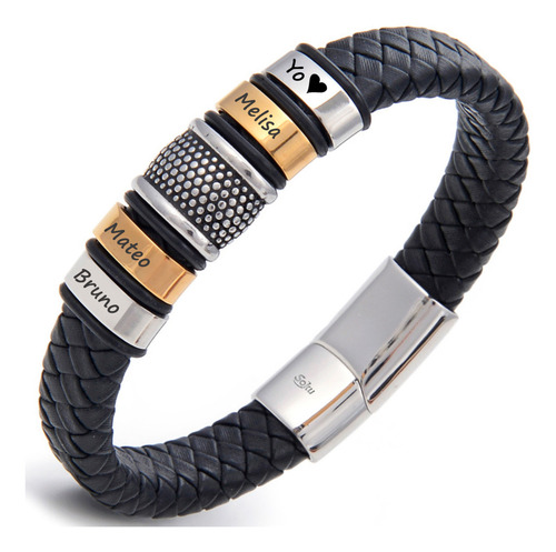 Soku Pulsera Personalizada Micro Piel Inoxidable Titanio Color Negro Largo 21 cm