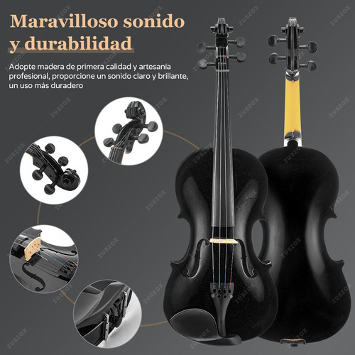 Violin Acustico Profesional 4/4 Con Estuche Zuszox, Set De Violín Para Principiantes, Adultos Y Estudiantes Con Resina, Hombrera, Arco, Afinador Y Pegatinas Para Diapasón