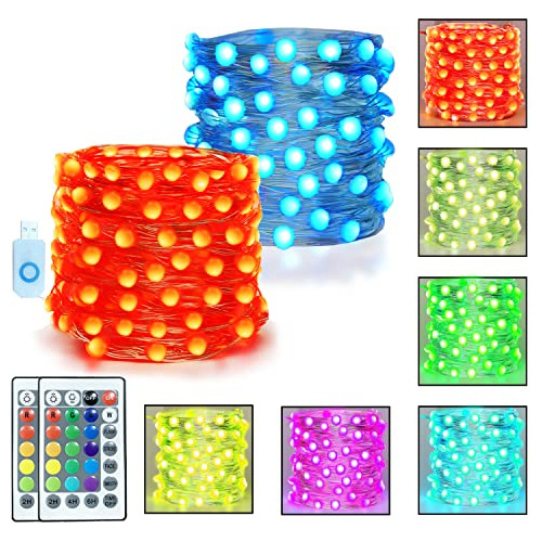 2 Pack Luces De Hadas Navideñas De 20 Pies 60 Led Camb...