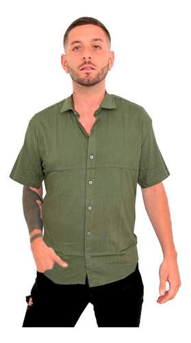 Imagen 1 de 8 de Camisa De Lino Verde